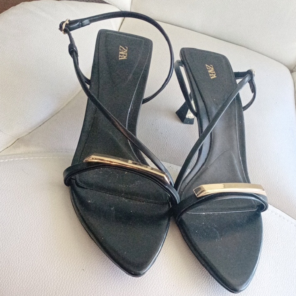 Zara Elegant Black Heels with Gold Detail